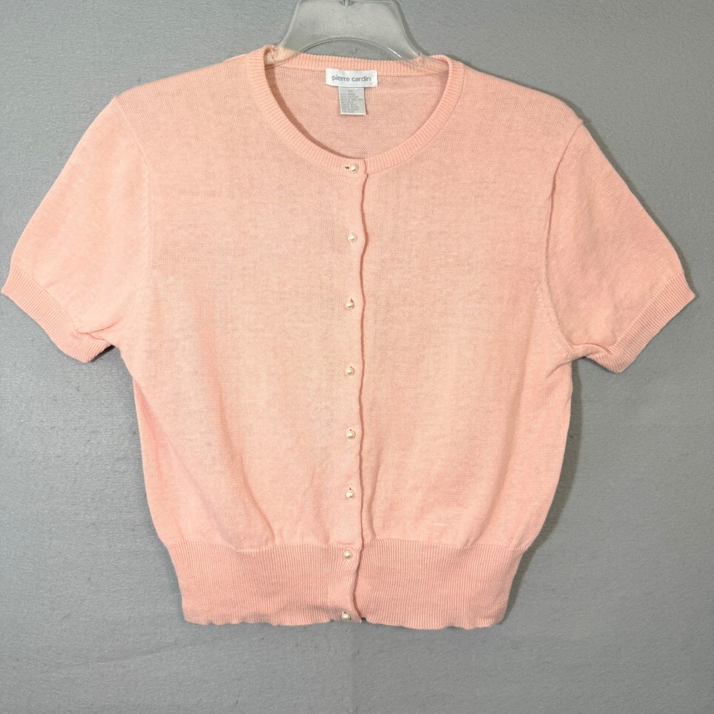 Vintage Pierre Cardin Y2K Short Sleeve Cardigan Womens Size XL Cotton Soft Girl